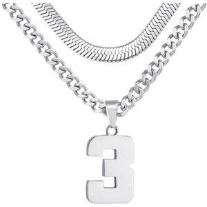 Number Necklace, Layered Necklace for Men, Jersey Number Necklace for Men Trendy